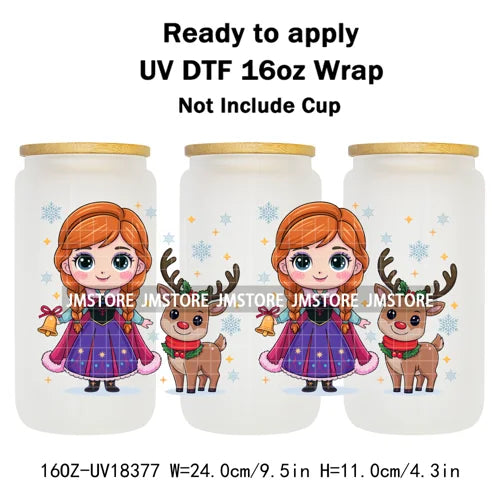Girly Cartoon Princess Christmas Animals UV DTF Stickers Ready To Apply Cup Wrap Waterproof Logo For Libbey Glass Can Tumbler