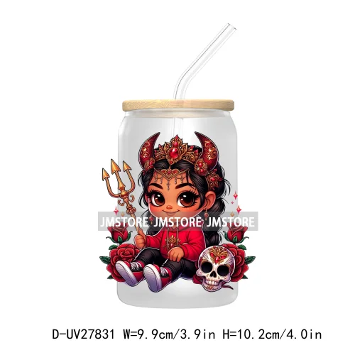 Halloween Latina Hispanic Girl UV DTF Transfer Stickers Decals For Libbey Cold Cup Mug Tumbler Waterproof Craft Sugar Skull Rose