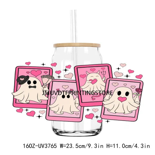 Valentine's Day Love 16OZ UV DTF Cup Wrap Transfer Stickers XOXO Hearts Custom Labels DIY Waterproof Logo For Libbey Glass Can