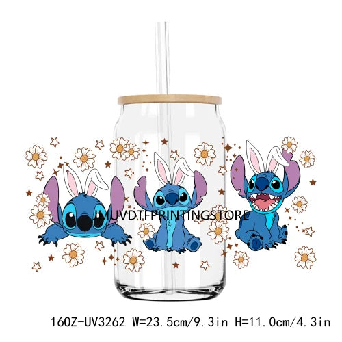 Cute Easter Bunny Cartoon UV DTF Sticker For 16OZ Libbey Glass Cup Can Wrap Transfer Sticker Custom Label DIY Logo Spring Flower