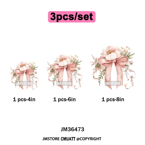 Floral Love Season Coquette Bow Wedding Party Vibes Decals Iron on DTF Washable Transfers Stickers Ready to Press for Dresses