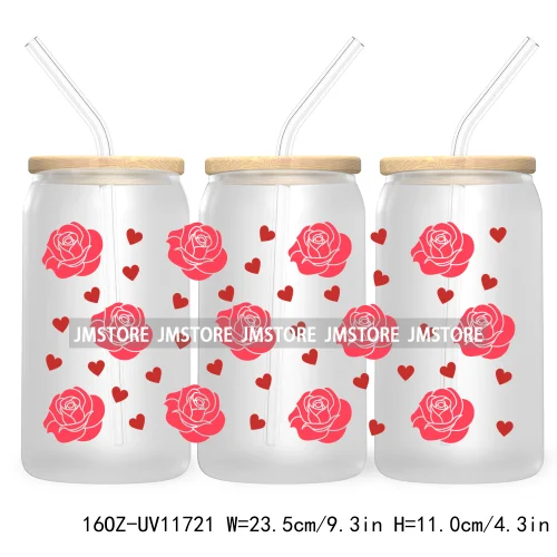 Funny Valentines Quotes 16OZ UV Cup Wrap DTF Transfer Stickers For Libbey Glass Can Cups Tumbler Self Love Valentine Hearts Kiss