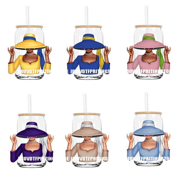 Fashion African American Girl UV DTF Transfers Stickers Decals For Libbey Cold Cups Mugs Tumbler Waterproof DIY Logo Hat Lady