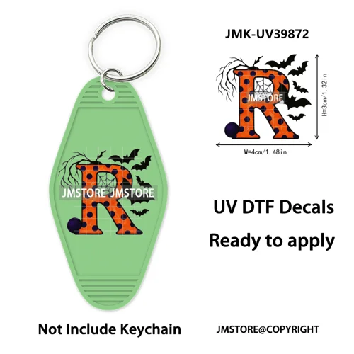 Halloween Pumpkin Alphabet Letters UV DTF Motel Keychain Decal Ready To Ship Durable Transfer Stickers Prints For Hotel Keychain