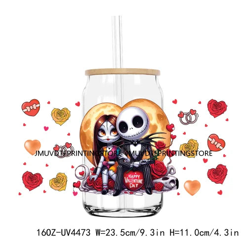 Cartoon Horror Movie Couple Valentine UV DTF Sticker For 16OZ Libbey Glass Cup Can Wrap Transfer Sticker Custom Labels DIY Logo