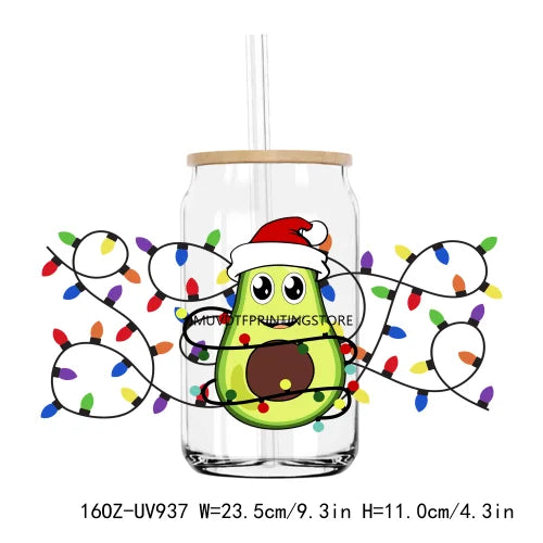 Merry Christmas Lights Vibes 16OZ UV DTF Cup Wrap Transfers Stickers Custom Labels DIY  Waterproof Logo For Libbey Glass Can