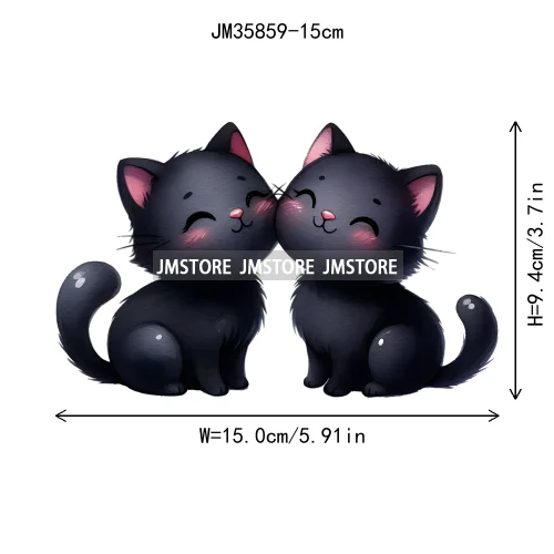 15cm 5.9in Kids Cute Flower Heart Love Valentine Black Cat Iron On Heat Transfer Sticker For Clothes Print Vinyl Washable Decal