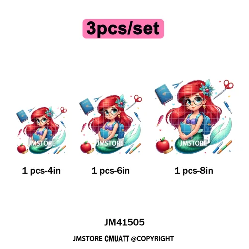 Cartoon Movie Friends Princess Back to School Teacher Learn Iron on DTF Washable Transfer Sticker Ready to Press for Kid Hoodies