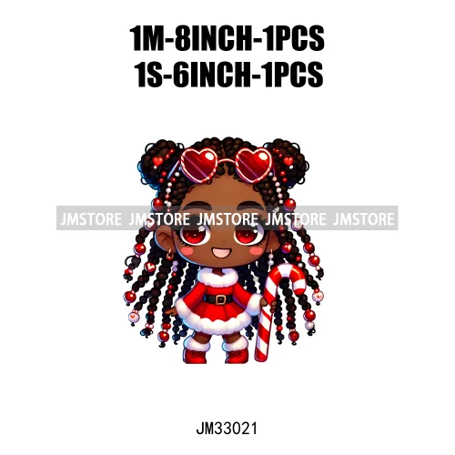 Fashion Black Santa Girls Candy Cane Afro Kids Christmas Season Iron On DTF Transfers Stickers Ready To Press For Sweatshirts