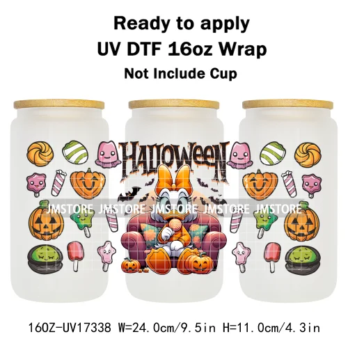 Spooky Halloween Cartoon Character Ghost Bats Pumpkin UV DTF Stickers Ready To Apply Cup Wrap Custom Prints For Libbey Can Glass