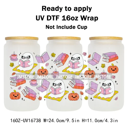 Cute Halloween Ghost Black Cat UV DTF Wraps Transfer Sticker Selfadhesive Waterproof Prints For 16OZ Libbey Glass Can Tumbler