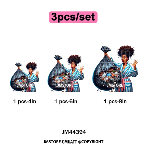 Angry Office African Girl Sassy Moods Housework Mom Iron on Washable DTF Heat Transfer Stickers Ready to Press for T-shirts Bags