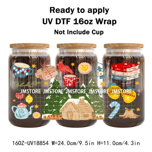 Coquette Bow Christmas Cozy Winter UV DTF Stickers Ready To Apply Cup Wrap Durable Custom Prints DIY Craft For Libbey Can Glass