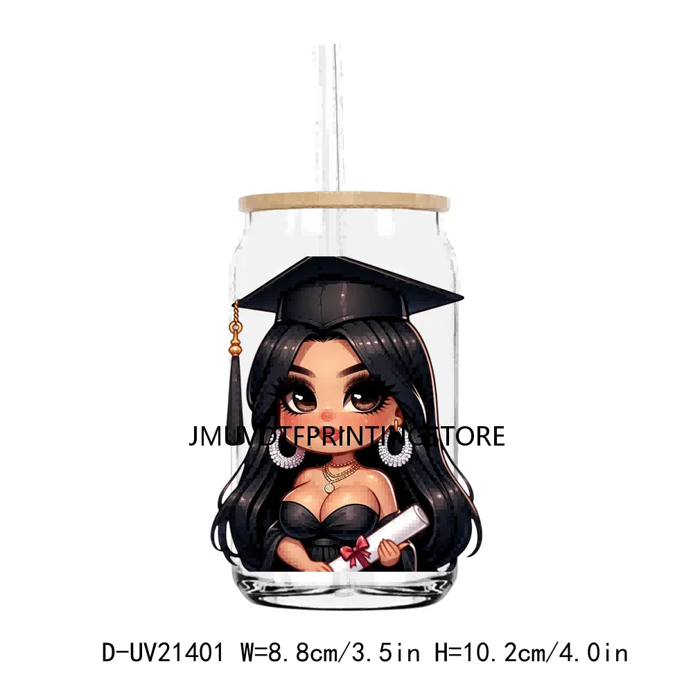 Chibi Latina Graduation Diploma UV DTF Transfer Stickers Decals For Libbey Cold Cups Mug Tumbler Waterproof DIY Logo Senior 2024