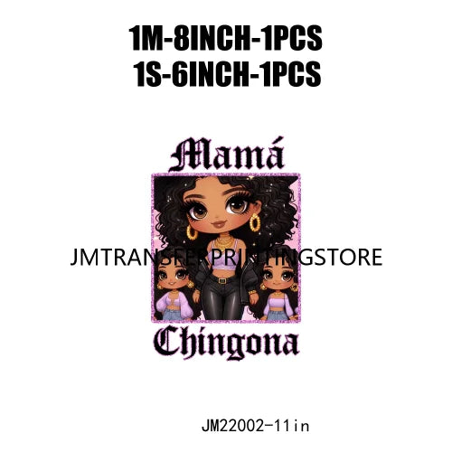 Latina Chicano Mom Iron On Transfer Patches Mama Chingona Mexican Chibi Style Mother's Day DTF Transfer Stickers For Hoodies