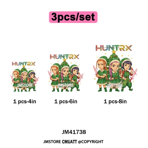Cute Santa Kpop Inspired Movie Character Merry Christmas Holly Iron on DTF Washable Transfer Stickers Ready to Press for Textile