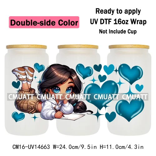 Double Sided Color UV DTF Cup Wraps 16OZ Wholesale Custom Bulk Waterproof Cartoon Lovely Princess Design For DIY Craft Mug Glass