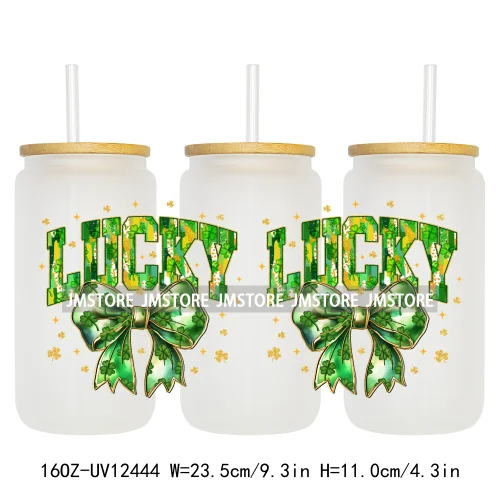 Lucky Coquette Bow Happy St Patrick's Day 16OZ UV DTF Cup Wrap Transfer Stickers Custom Waterproof Labels For Libbey Glass Can