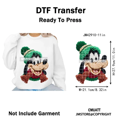 Scarf Christmas Cartoon Movie Mouse Friends Faux Yarn Embroidery Iron on DTF Transfers Stickers Ready to Press for Sweatshirts