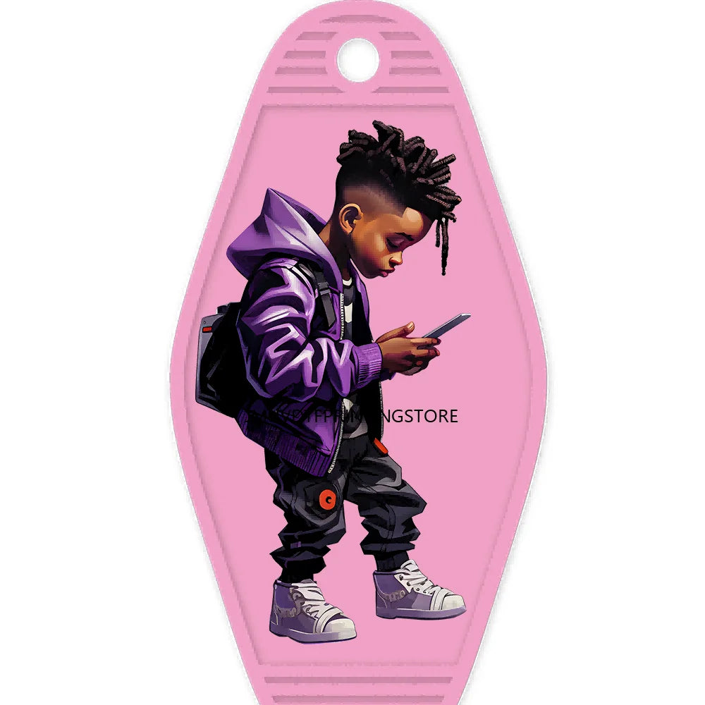 Cool Afro Boy Prince Magic High Quality WaterProof UV DTF Sticker For Motel Hotel Keychain Fashion Black Kids