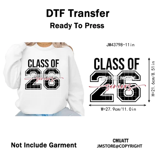 Class of 2026 High School Senior Edition Graduate Season Iron on Washable DTF Heat Transfer Stickers Ready to Press for Clothing