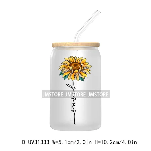 Christian Faith God Blessed Sunflowers Butterfly UV Sticker Decals For Libbey Cold Cup Mug Tumbler Transfer Stickers Bible Verse