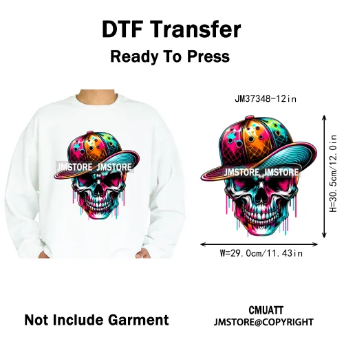12in Colorful Graffiti Streetwear Skeleton Game Over Iron on DTF Thermal Transfers Stickers Printing Ready to Press for T-shirts