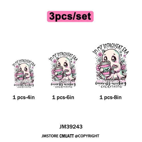 Funny Cute Ghost Preppy Spooky Season Sarcastic Halloween Iron on DTF Washable Transfers Stickers Ready to Press for T-shirts
