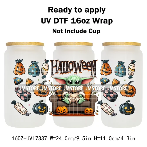 Spooky Halloween Cartoon Character Ghost Bats Pumpkin UV DTF Stickers Ready To Apply Cup Wrap Custom Prints For Libbey Can Glass