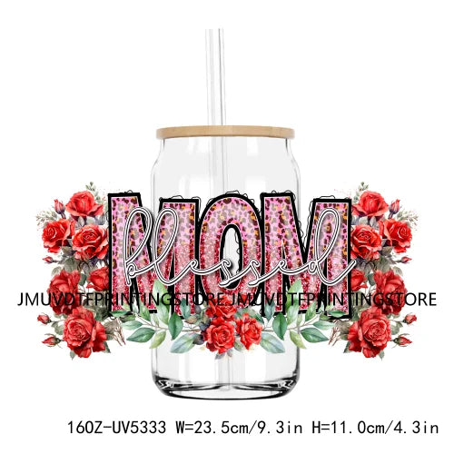 Best Mama With Flowers Mother's Day UV DTF Sticker For 16OZ Libbey Glass Cup Can Mom Wrap Transfer Sticker Custom Label DIY Logo