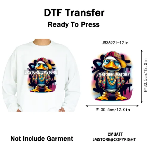 12in Cartoon Streetwear Duck Off Hip Hop Gangster Animal Vibes Iron on DTF Transfers Stickers Ready to Press for T-shirts Bags