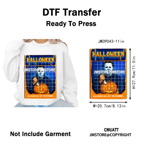 Horror Scary Killer Character Spooky Halloween Vibes Iron on DTF Washable Heat Transfer Stickers Ready to Press for Textile Bags