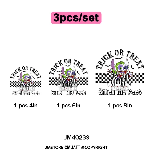 Checkered Trick Or Treat Scary Killer Character Halloween Vibes Iron on DTF Washable Transfer Sticker Ready to Press for Hoodies