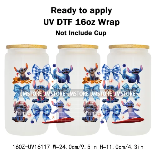 Trendy Movie Cartoon Character Bow 16OZ UV DTF Cup Wrap Ready To Apply Waterproof Transfer Sticker For Libbey Glass Can Tumbler