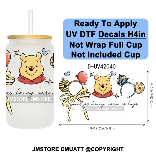 Cartoon Mouse Head Princess Family Vacation UV DTF Decals Ready To Apply Waterproof Transfer Stickers For 16OZ Libbey Glass Can