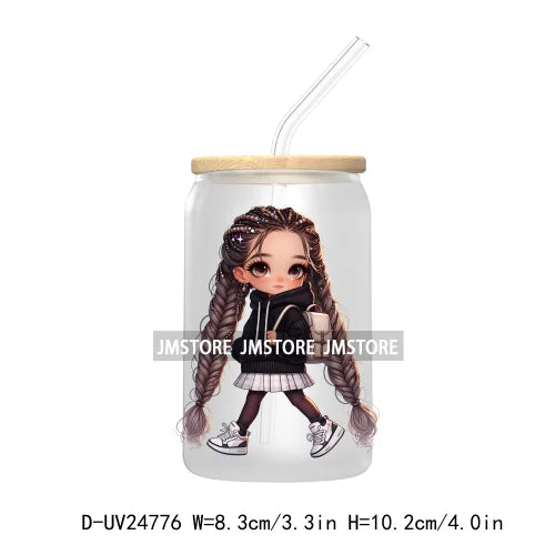 Fashion Chibi Dreadlock Girls UV DTF Transfers Stickers Decals For Libbey Cold Cups Mugs Tumbler Waterproof DIY Craft Black Girl