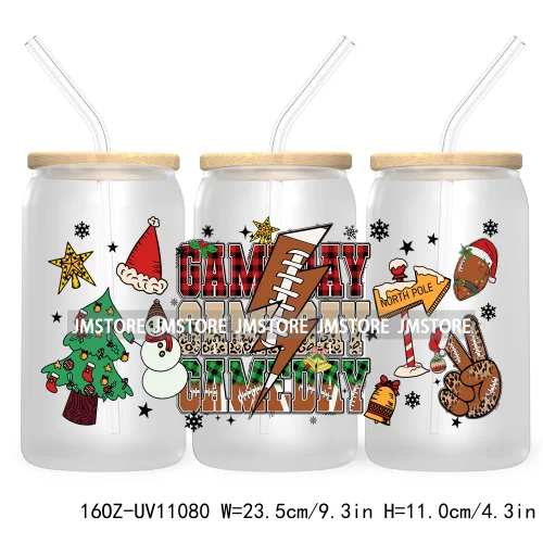 Candy Cane Christmas Club 16OZ UV DTF Cup Wrap Waterproof Transfer Stickers For Libbey Glass Can Football Mom Game Day Christmas