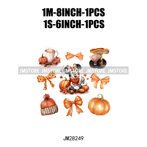 Cartoon Princess Cute Animal Coquette Fall Season Autumn Pumpkin Spice Iron On DTF Transfers Stickers Ready To Press For Clothes