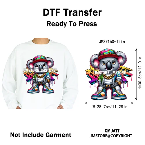 12in Colorful Gangster Urban Hip Hop Music Panda Dog Animal Lover Iron on DTF Heat Transfer Stickers Ready to Press for Clothing