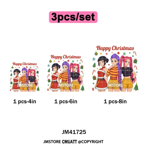 Holly Stars Gifts Happy Kpop Christmas Vibes Winter Holiday Iron on DTF Washable Transfers Stickers Ready to Press for Hoodies