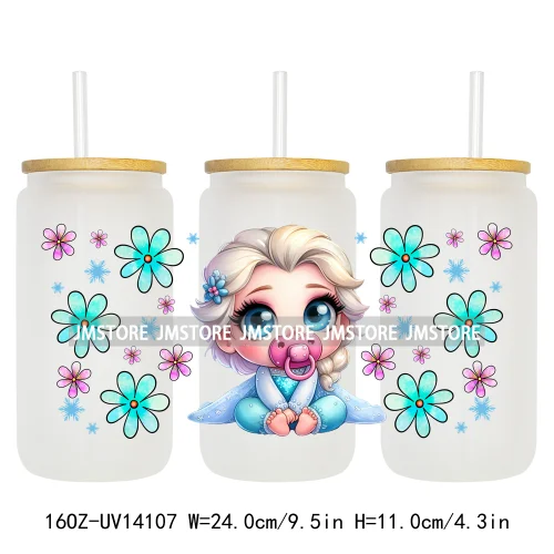 Cartoon Baby Princess Floral Flowers UV DTF Wraps Transfer Stickers Ready To Apply Waterproof For 16OZ Libbey Glass Can Tumblers