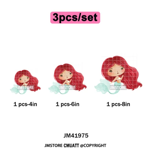 Cute Winter Christmas Girls Baby Mermaid Kids Cartoon Character Iron on DTF Washable Transfers Stickers Ready to Press for Texti