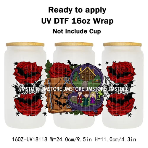Halloween Pumpkin Spice Magical Cartoon 16OZ UV DTF Cup Wraps Ready To Apply Waterproof Transfer Stickers For Libbey Glass Can