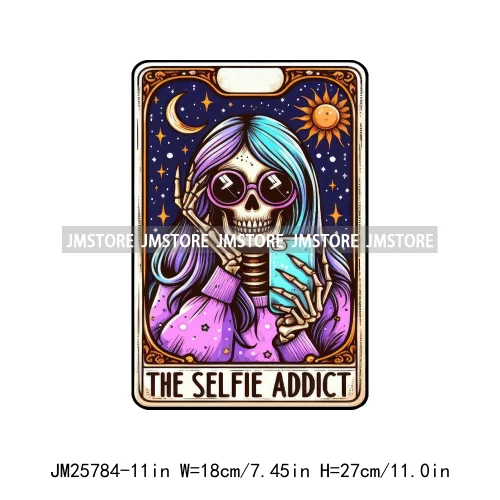 Colorful Plant Lady Stoner Skeleton Funny Drama Queen Mood Nurse Tarot Card DTF Iron On Heat Press Transfer Stickers For Clothes