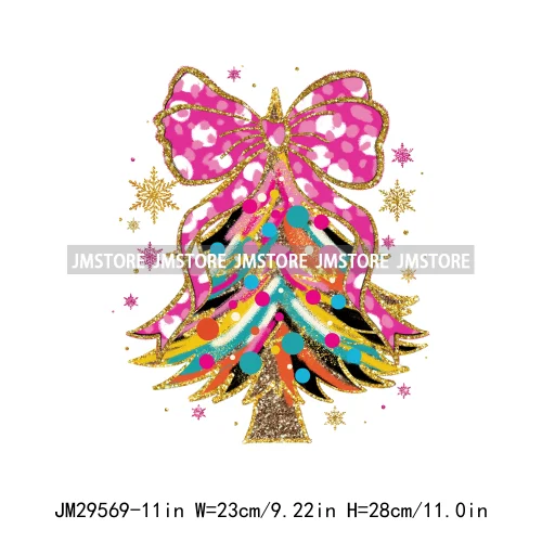 Faux Sequins Glitter Merry Christmas Santa Tree Gingerbread Deer Season Designs Iron On DTF Heat Transfers Stickers For T-shirts
