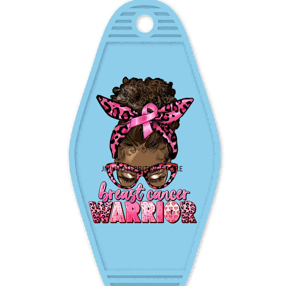 Breast Cancer Warrior Messy Bun High Quality WaterProof UV DTF Sticker For Motel Hotel Keychain Pink Awareness Ribbon