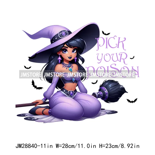 Washable Chibi Spooky Princess Pumpkin Halloween Trick Or Treat Witch Iron On DTF Transfers Stickers Ready To Press For Hoodies