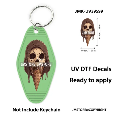 Horror Characters Halloween Ice cream UV DTF Motel Keychain Wraps Ready To Apply Waterproof High Quality Hotel Keychain Decals