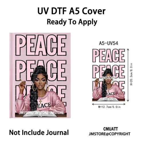 Christian God Pray Afro Girl Alphabet UV DTF Notebook Cover Decals Ready To Apply Durable Transfer Stickers For A5 Journal Cover