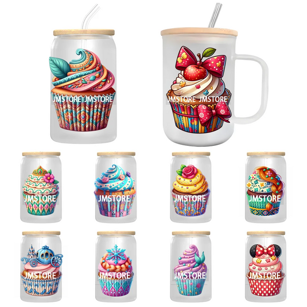 Cartoon Cupcake Sweet Treats UV DTF Transfer Stickers Decals Ready To Apply Waterproof For 16OZ Libbey Glass Can Cups Tumbler
